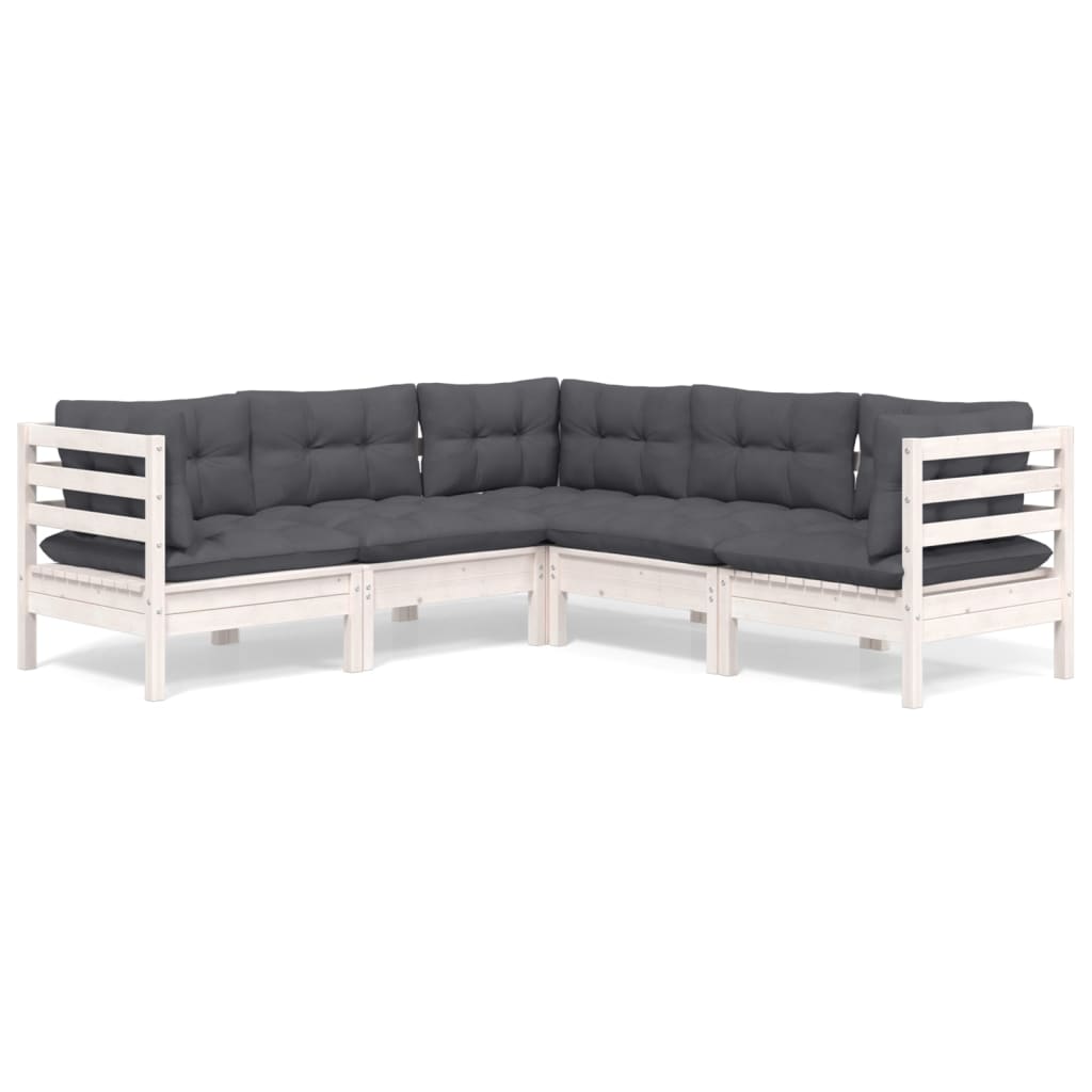 5-Delige Loungeset Met Kussens Massief Grenenhout Wit