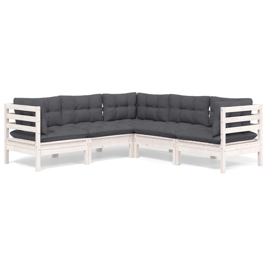 5-Delige Loungeset Met Kussens Massief Grenenhout Wit