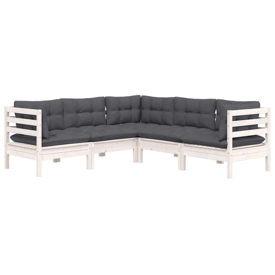 5-Delige Loungeset Met Kussens Massief Grenenhout Wit