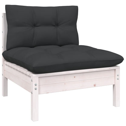 5-Delige Loungeset Met Kussens Massief Grenenhout Wit