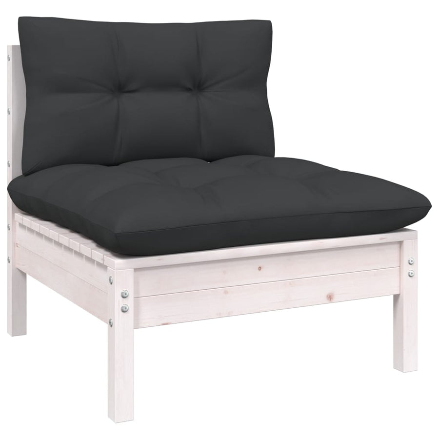5-Delige Loungeset Met Kussens Massief Grenenhout Wit