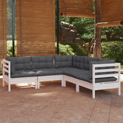 Loungeset 5-delig massief grenenhout wit