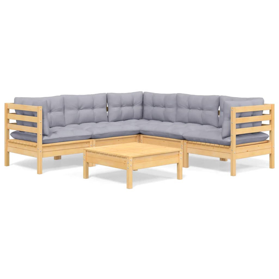 -Delige Loungeset Met Grijze Kussens Grenenhout Bruin en grijs