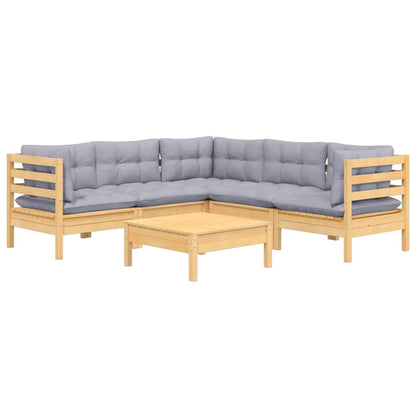 -Delige Loungeset Met Grijze Kussens Grenenhout Bruin en grijs