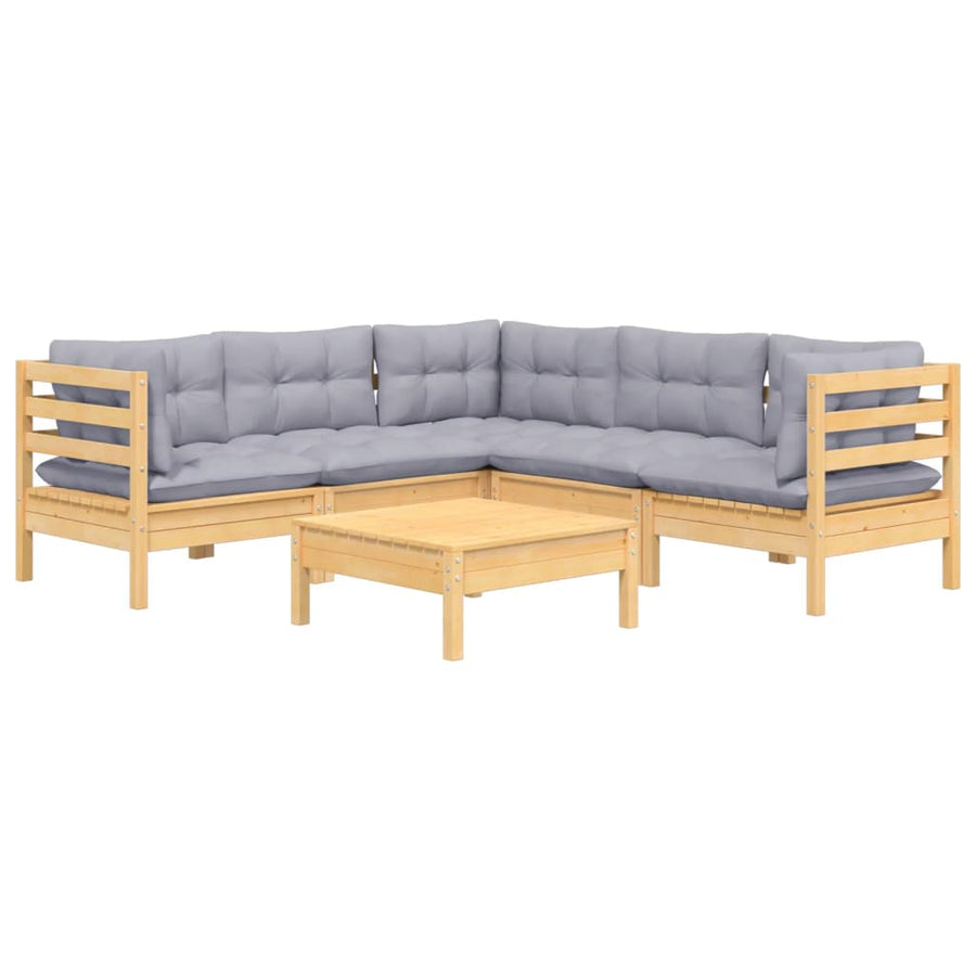 -Delige Loungeset Met Grijze Kussens Grenenhout Bruin en grijs