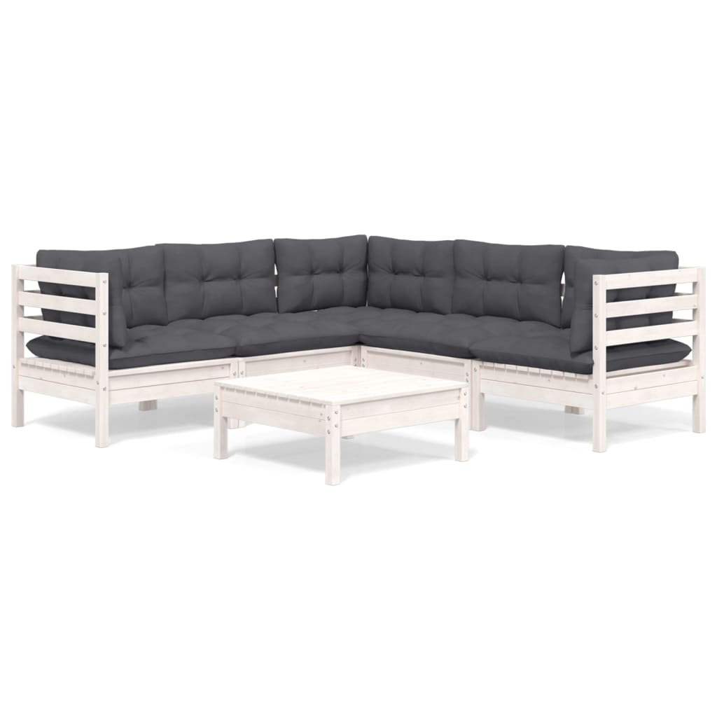 -Delige Loungeset Met Kussens Massief Grenenhout Wit