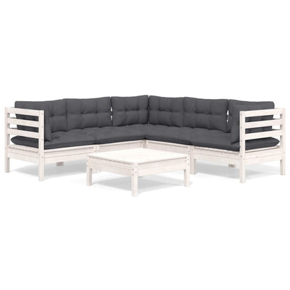 -Delige Loungeset Met Kussens Massief Grenenhout Wit