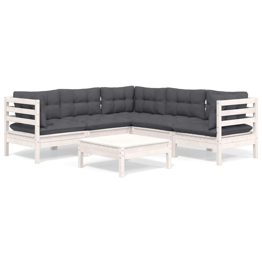 -Delige Loungeset Met Kussens Massief Grenenhout Wit