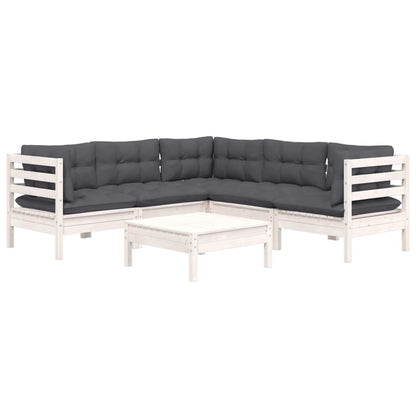 -Delige Loungeset Met Kussens Massief Grenenhout Wit