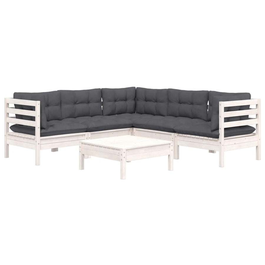 -Delige Loungeset Met Kussens Massief Grenenhout Wit