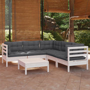 Loungeset 6-delig massief grenenhout wit