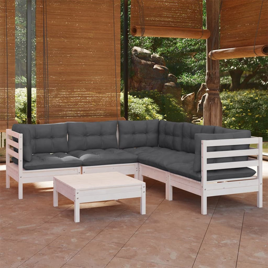 -Delige Loungeset Met Kussens Massief Grenenhout Wit