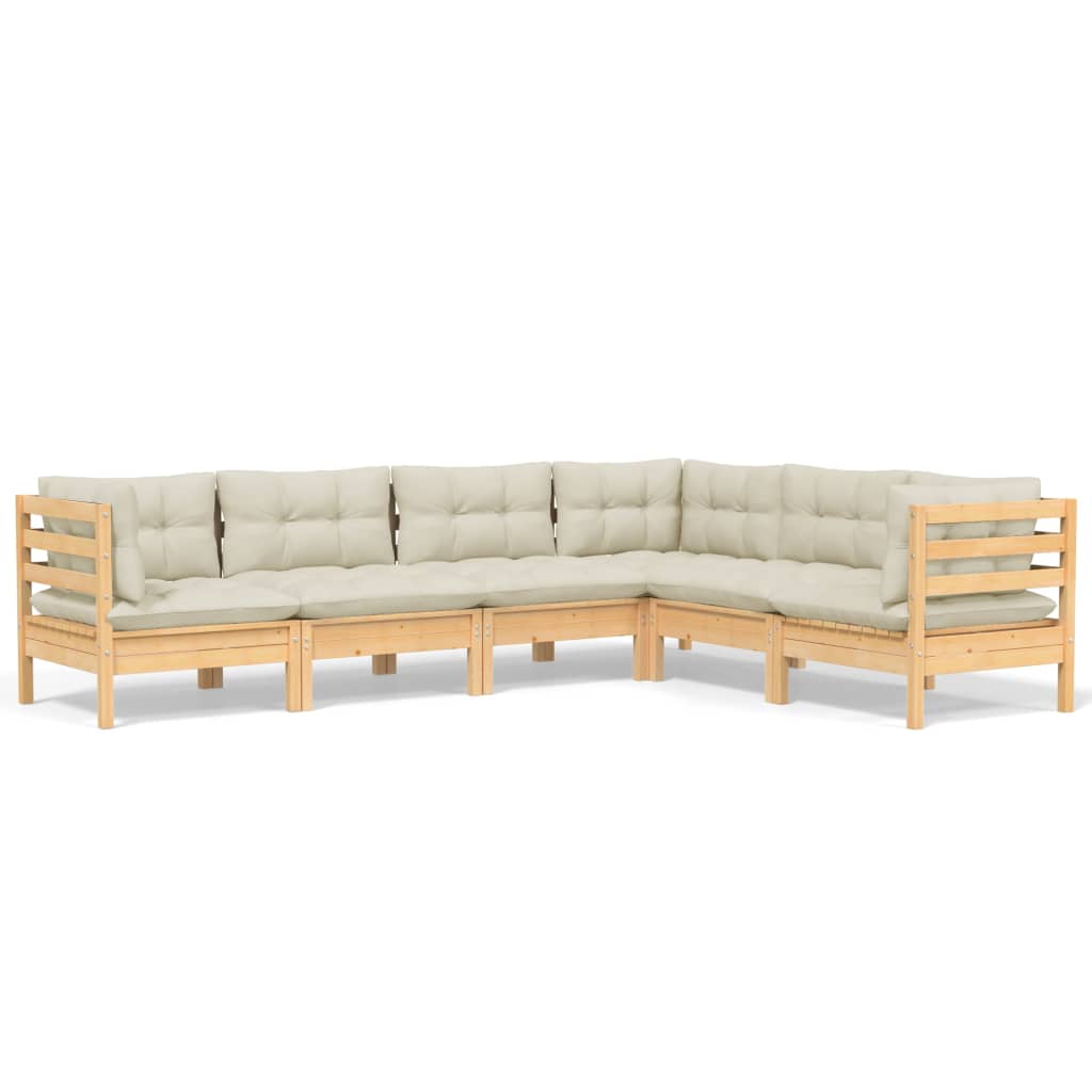 -Delige Loungeset Met Kleurige Kussens Grenenhout Bruin en crème
