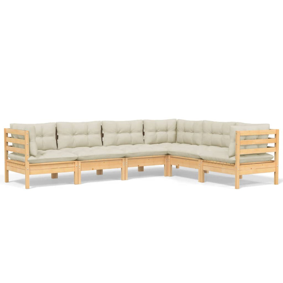 -Delige Loungeset Met Kleurige Kussens Grenenhout Bruin en crème