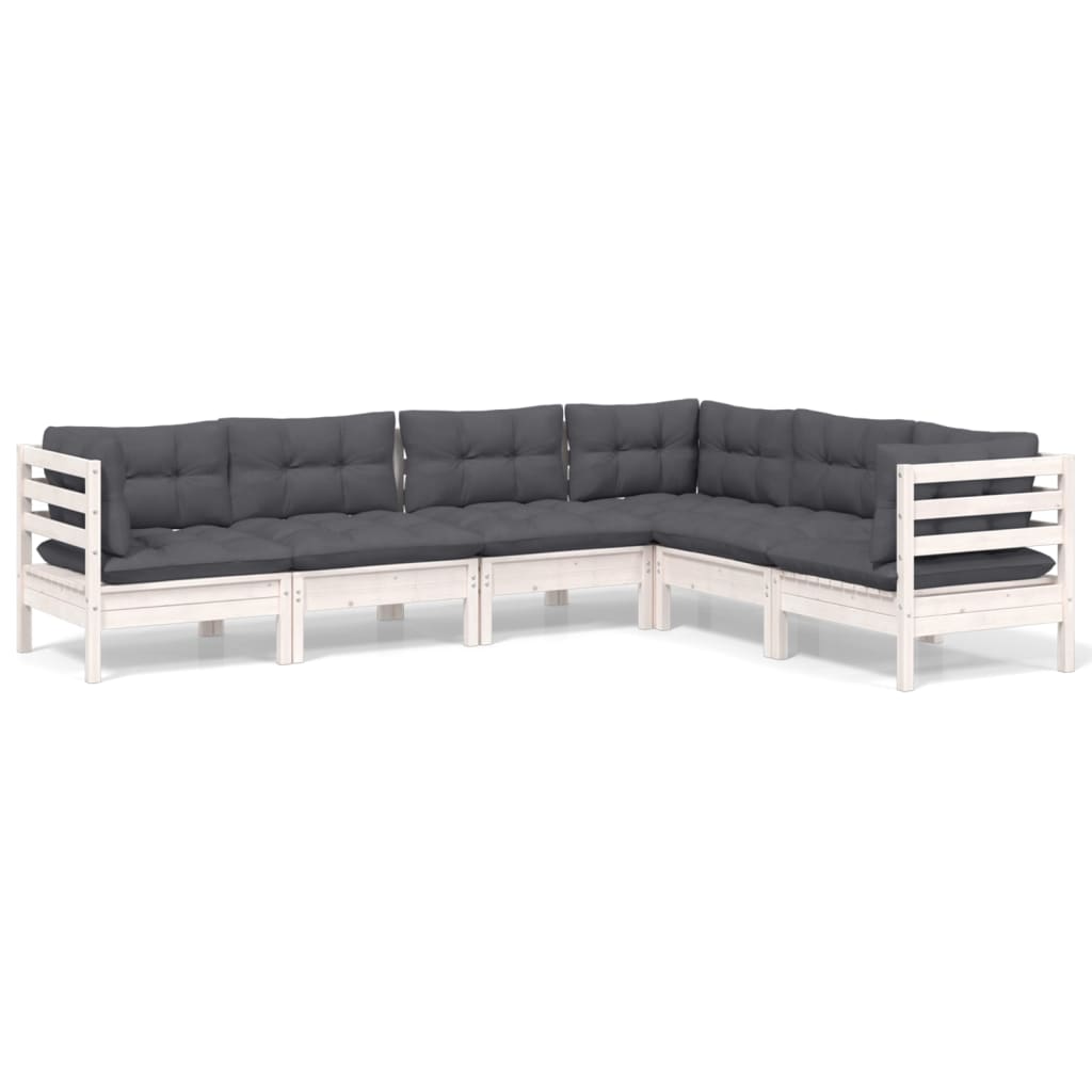 -Delige Loungeset Met Kussens Massief Grenenhout Wit