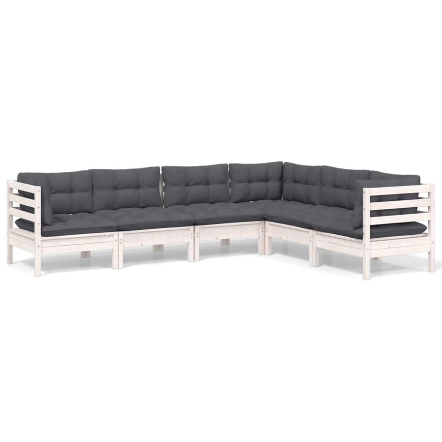 -Delige Loungeset Met Kussens Massief Grenenhout Wit