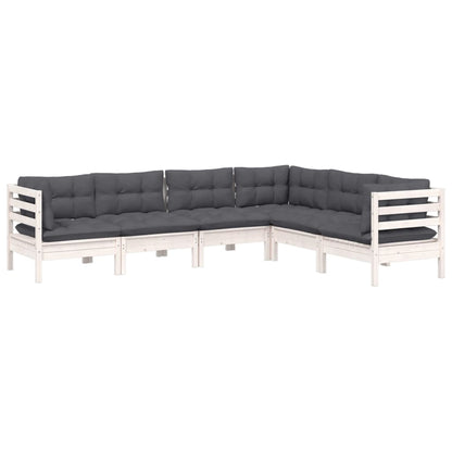-Delige Loungeset Met Kussens Massief Grenenhout Wit