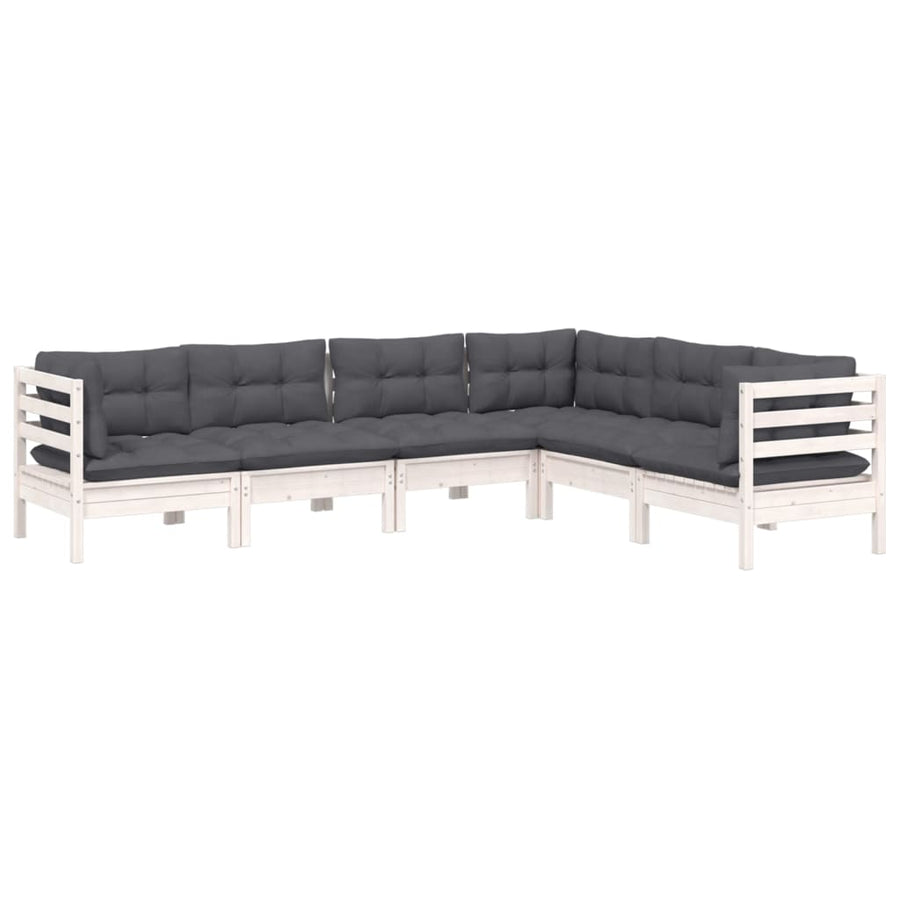-Delige Loungeset Met Kussens Massief Grenenhout Wit