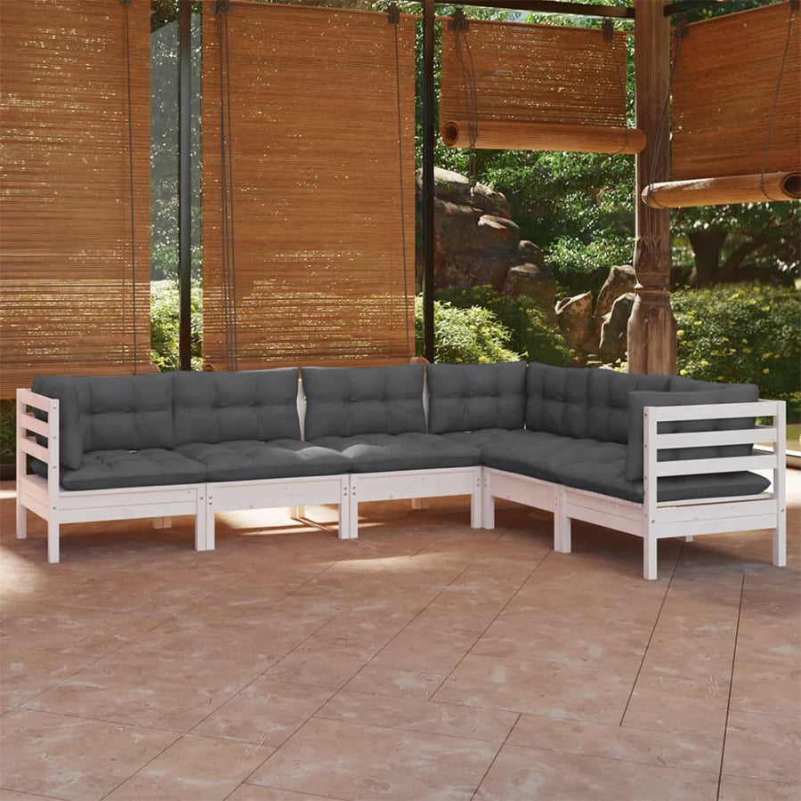 -Delige Loungeset Met Kussens Massief Grenenhout Wit