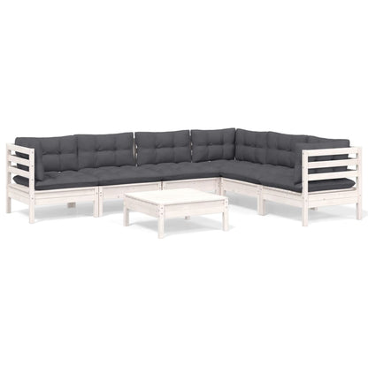 -Delige Loungeset Met Kussens Massief Grenenhout Wit