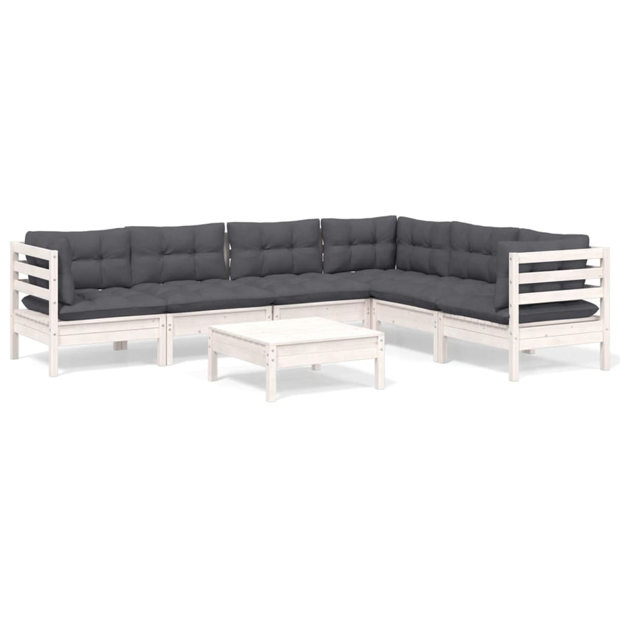 -Delige Loungeset Met Kussens Massief Grenenhout Wit
