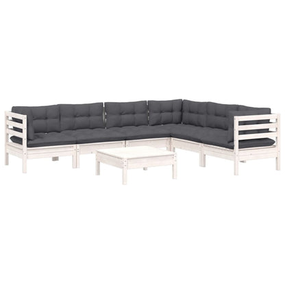 -Delige Loungeset Met Kussens Massief Grenenhout Wit