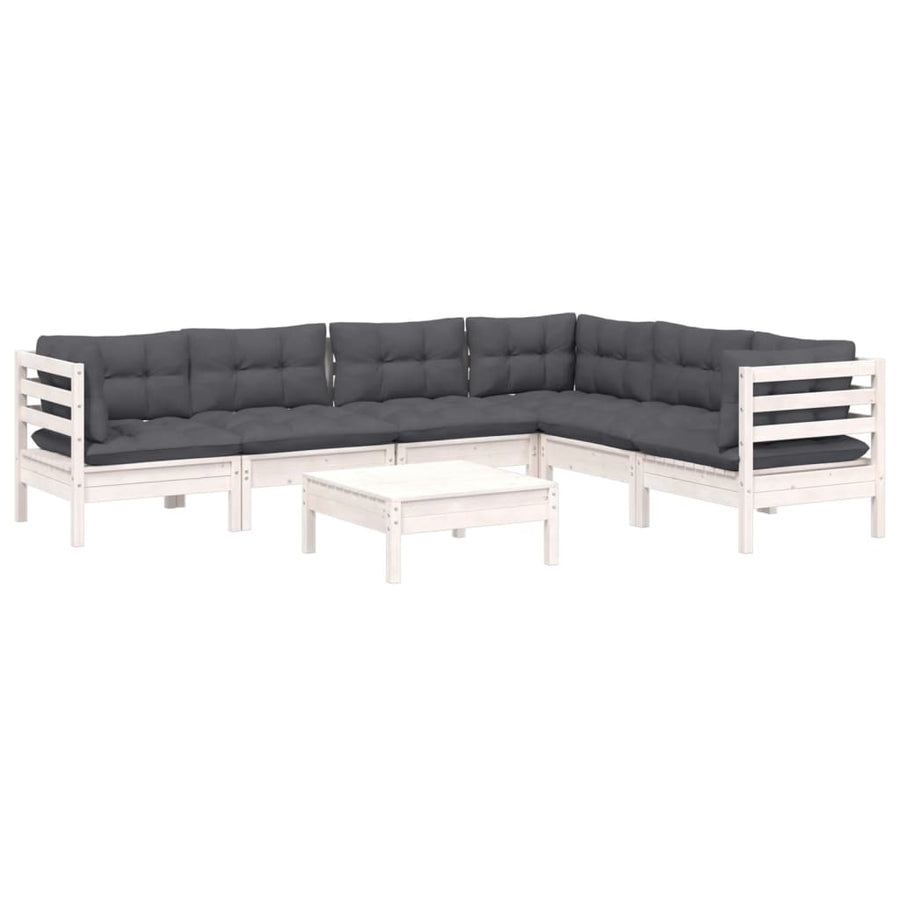 -Delige Loungeset Met Kussens Massief Grenenhout Wit