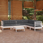 -Delige Loungeset Met Kussens Massief Grenenhout Wit