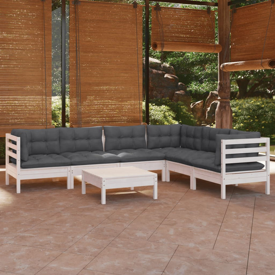 -Delige Loungeset Met Kussens Massief Grenenhout Wit