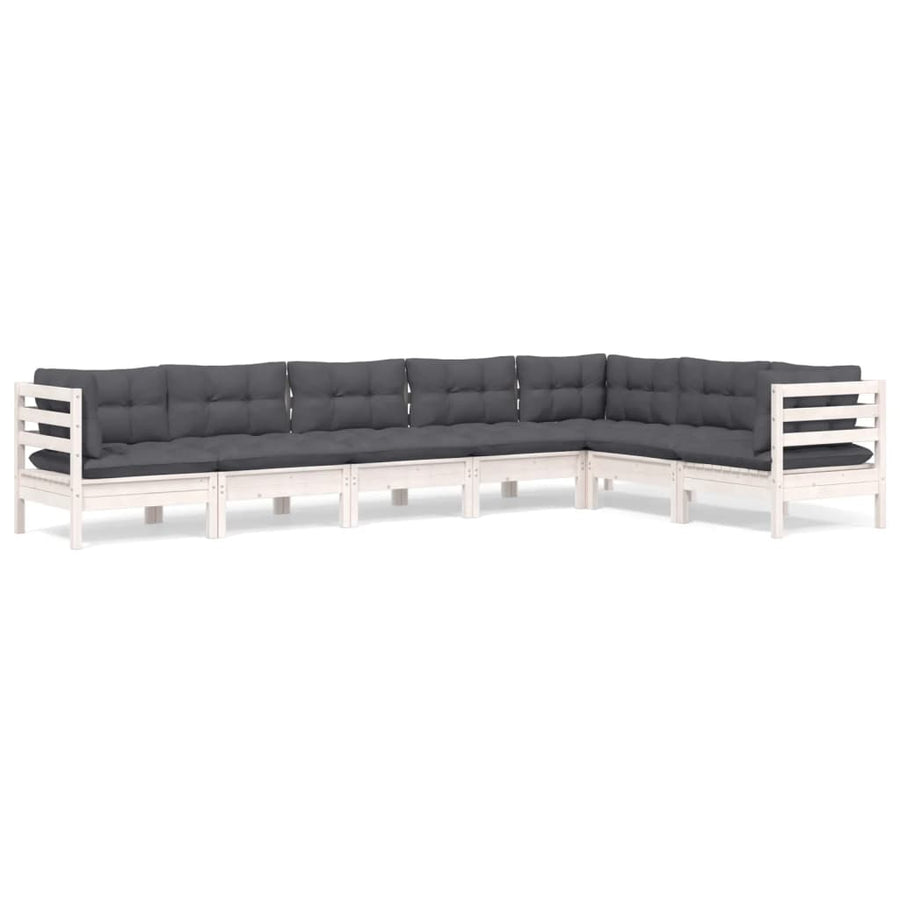 -Delige Loungeset Met Kussens Massief Grenenhout Wit