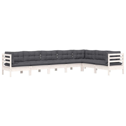 -Delige Loungeset Met Kussens Massief Grenenhout Wit