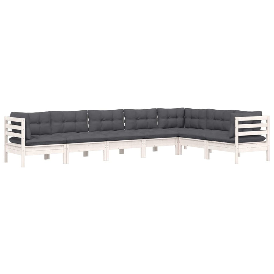 -Delige Loungeset Met Kussens Massief Grenenhout Wit