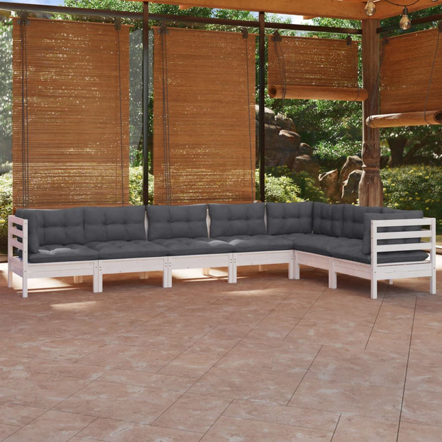 -Delige Loungeset Met Kussens Massief Grenenhout Wit