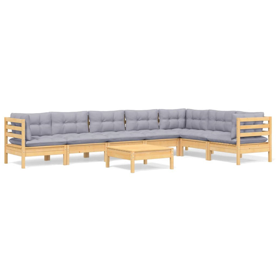 -Delige Loungeset Met Grijze Kussens Grenenhout Bruin en grijs