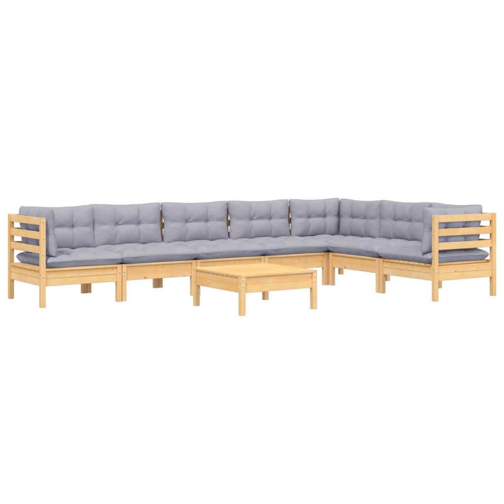 -Delige Loungeset Met Grijze Kussens Grenenhout Bruin en grijs