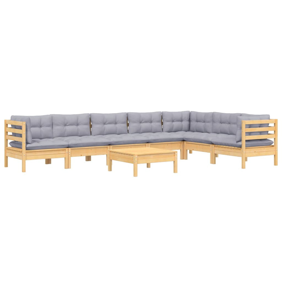 -Delige Loungeset Met Grijze Kussens Grenenhout Bruin en grijs