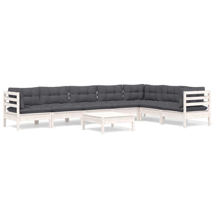 -Delige Loungeset Met Kussens Massief Grenenhout Wit