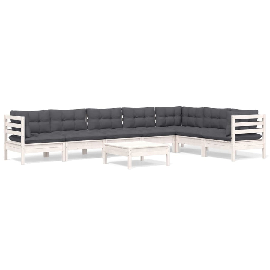 -Delige Loungeset Met Kussens Massief Grenenhout Wit