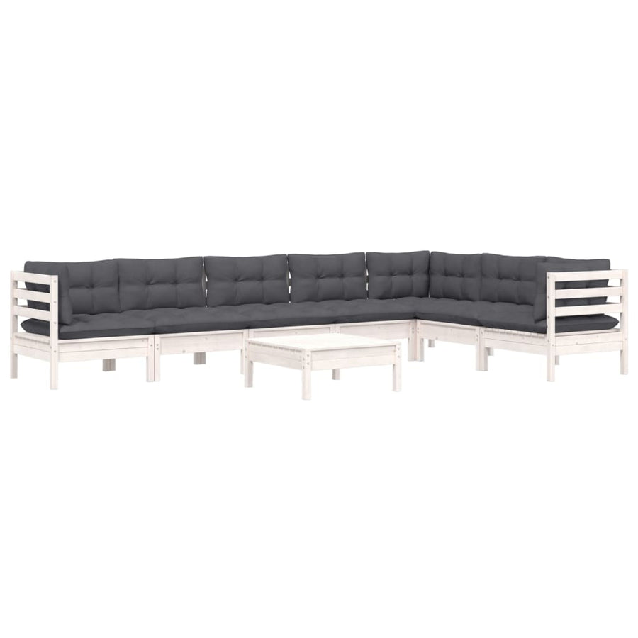 -Delige Loungeset Met Kussens Massief Grenenhout Wit