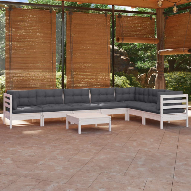 -Delige Loungeset Met Kussens Massief Grenenhout Wit