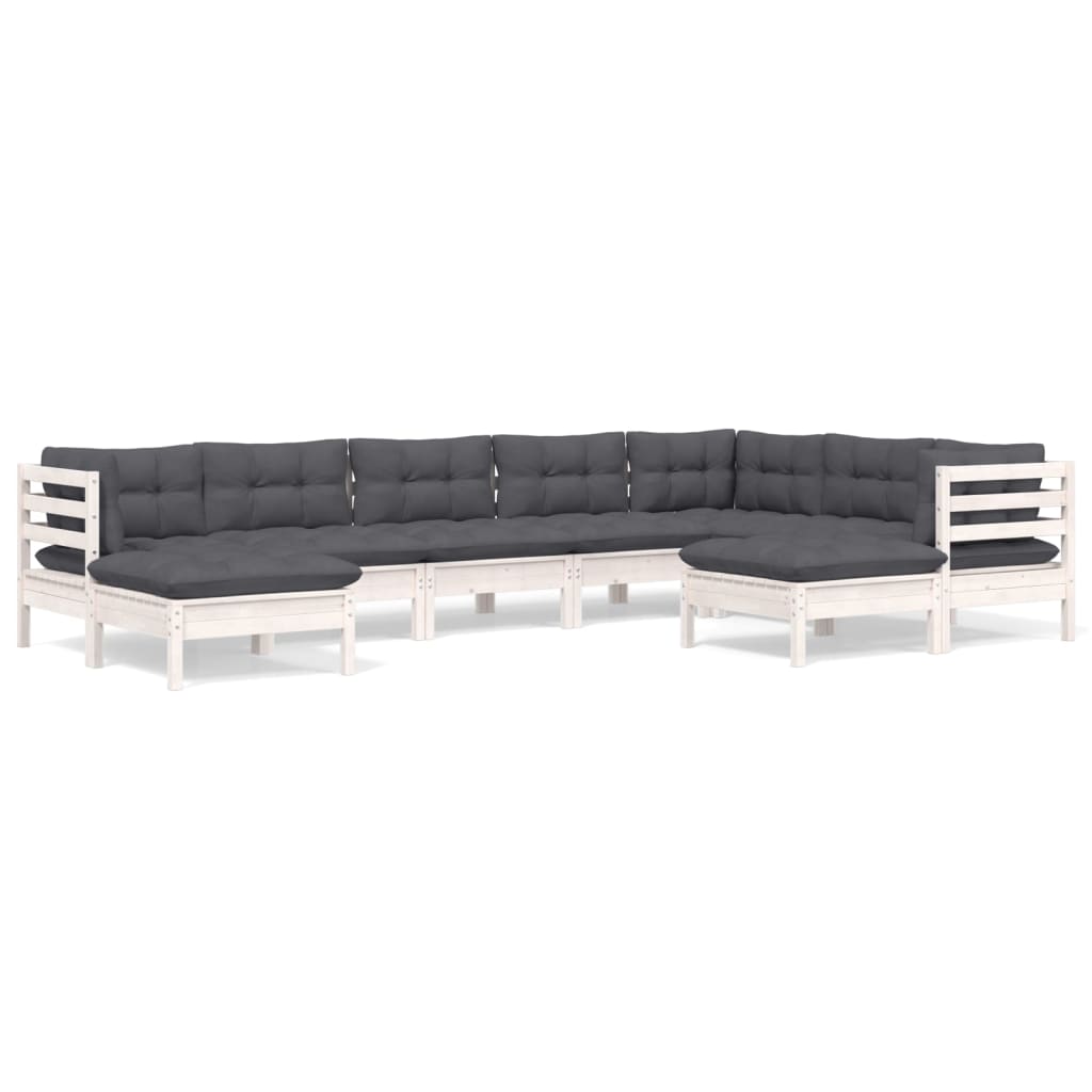 -Delige Loungeset Met Kussens Massief Grenenhout Wit