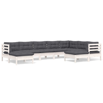 -Delige Loungeset Met Kussens Massief Grenenhout Wit