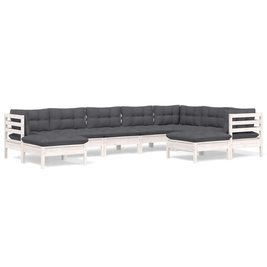 -Delige Loungeset Met Kussens Massief Grenenhout Wit