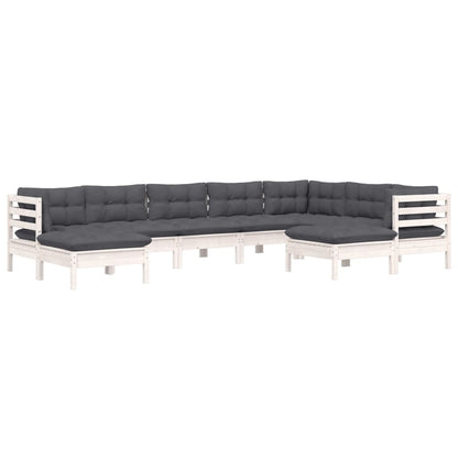 -Delige Loungeset Met Kussens Massief Grenenhout Wit