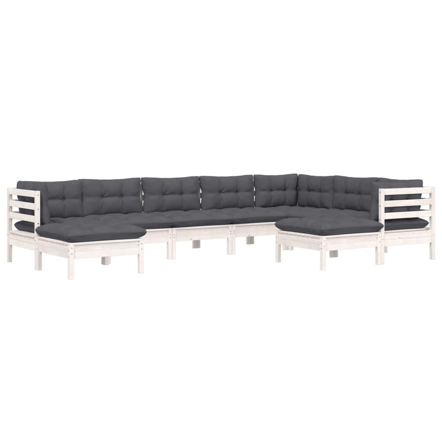 -Delige Loungeset Met Kussens Massief Grenenhout Wit