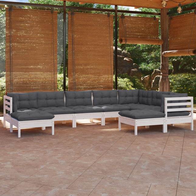 -Delige Loungeset Met Kussens Massief Grenenhout Wit