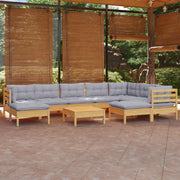 Loungeset 10-delig massief grenenhout grijs
