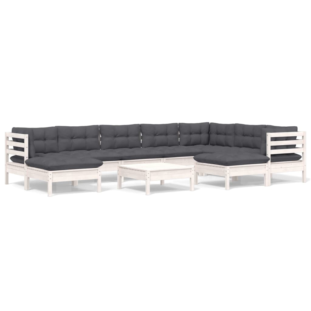 -Delige Loungeset Met Kussens Massief Grenenhout Wit