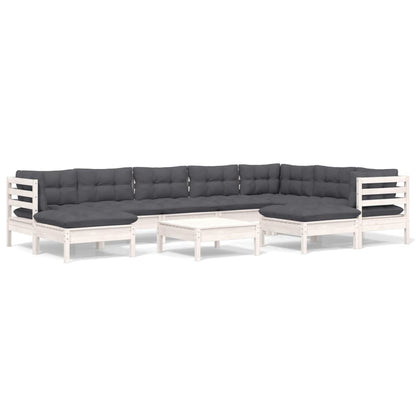 -Delige Loungeset Met Kussens Massief Grenenhout Wit