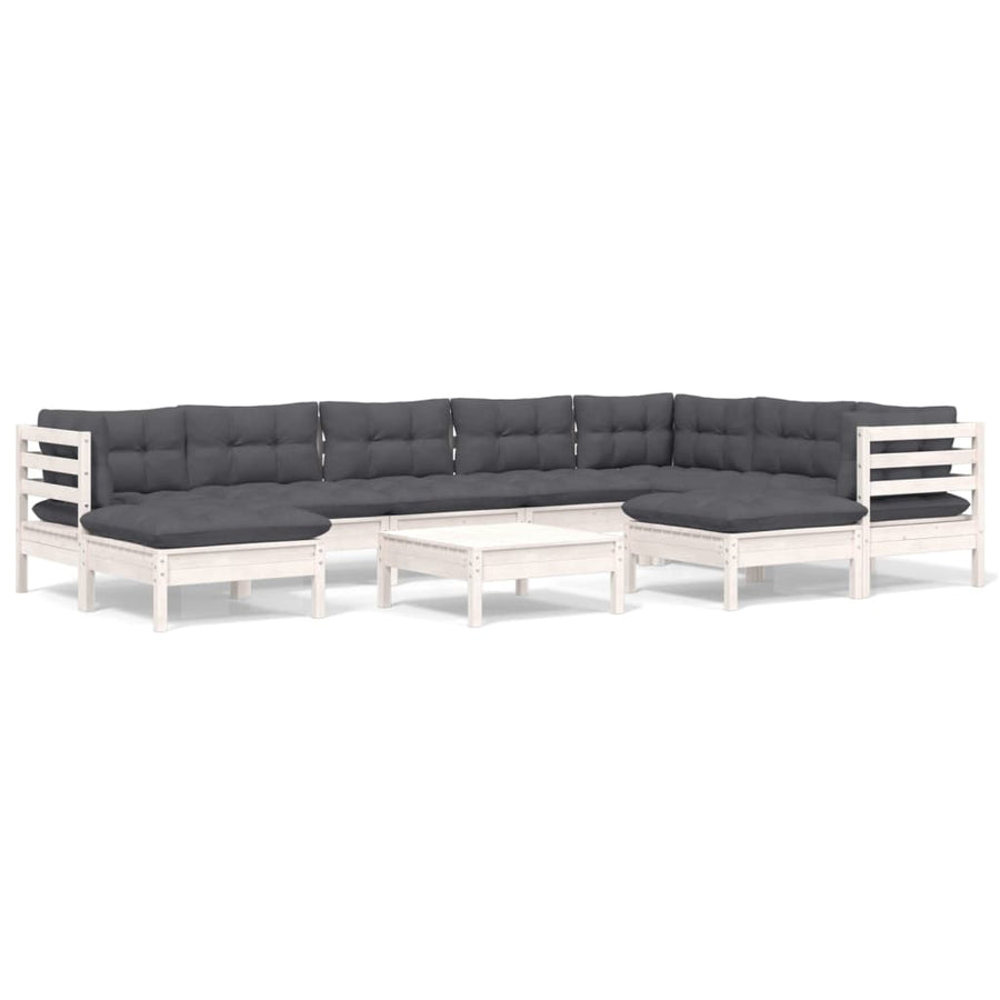 -Delige Loungeset Met Kussens Massief Grenenhout Wit